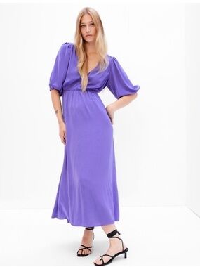 GAP Lavender V-Neck Maxi zDress with Puff Sleeves